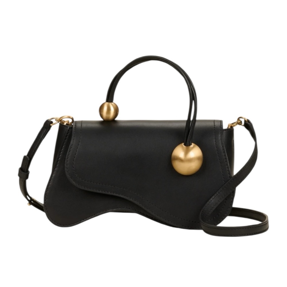 cult gaia Black Leather Crossbody Bag with Gold Ball Accents